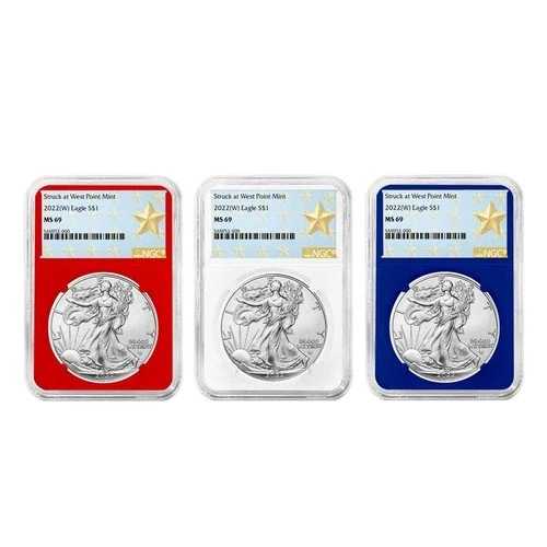 2022年 (W) 1ドル アメリカン シルバー イーグル 3枚セット NGC MS69 ウェストポイント スターラベル レッド