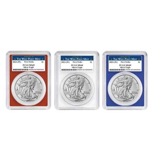3点セット - 2023年 (W) $1 1オンス アメリカン シルバー イーグル PCGS MS69 FS ウェストポイント ラベル