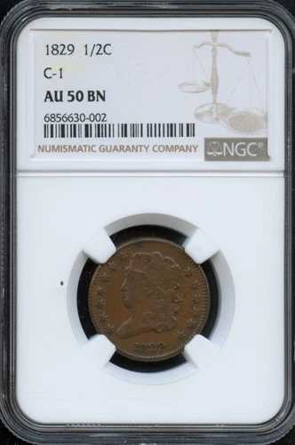 NGC - クラシックヘッドハーフセント - 1/2c - 1829 C-1 - AU- 50 - BN
