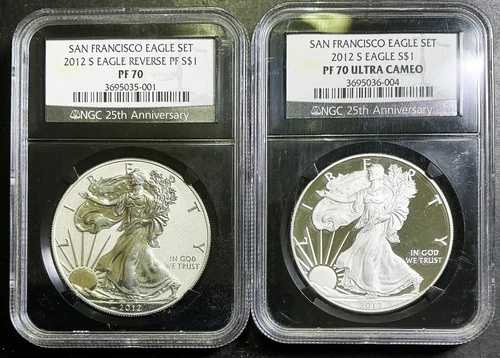 2 コイン セット 2012 S リバース プルーフ シルバー イーグル NGC PF70 & PF70UCAM パーフェクト 70 すごい!