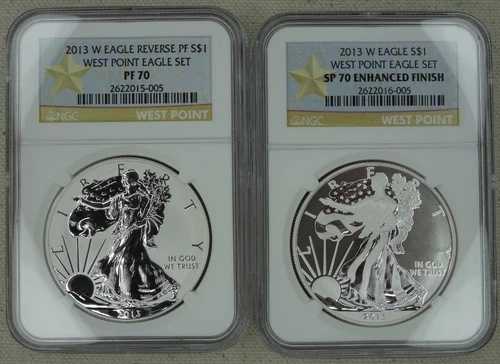 2013-W シルバーイーグル エンハンス リバース プルーフ NGC PF 70 ウェストポイント セット コイン 2枚 US $1