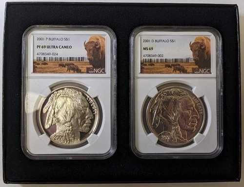 2001年 2枚のコインシルバーバッファローセット NGC MS69