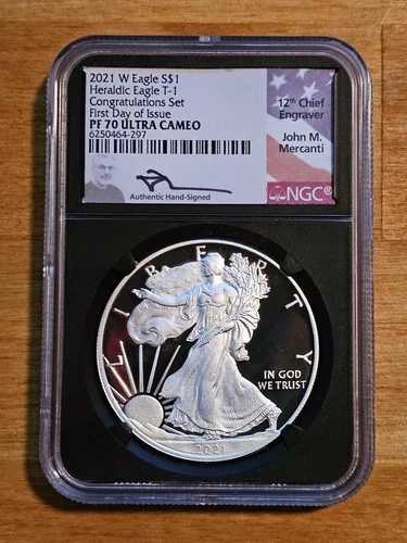 2021W T-1 シルバーイーグル コングラチュレーションセット NGC PF70UCAM 1オンス FDI ~ジョン・マーカンティ|WORLD RESOURCE【QUEEN店】