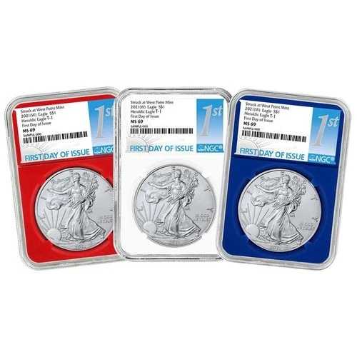 2021年 (W) $1 タイプ1 アメリカンシルバーイーグル 3枚セット NGC MS69 FDI ファーストラベル レッド