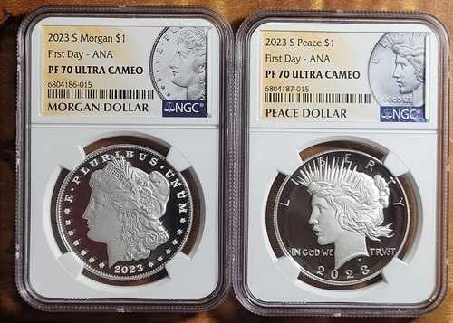2023 S モーガン＆ピース シルバー ダラー NGC PF70 UC 2 個セット ANA 初日リリース!。
