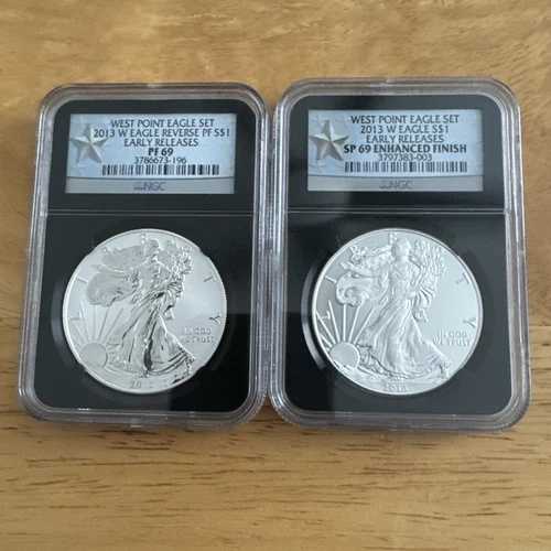 2013 W リバース プルーフ シルバー イーグル NGC PF69 & エンハンスド SP69 2 コイン ウェストポイント セット