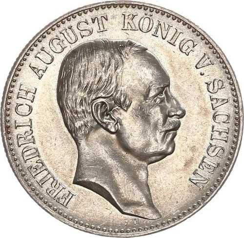 ザクセン フリードリヒ・アウグスト3世 2 マーク 1914 E 希少 シルバー J 134-