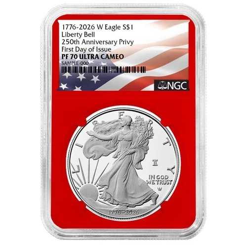 プレセール - 2026-W $1 1オンス プルーフ アメリカン シルバー イーグル NGC PF70UC FDI フラッグ ラベル