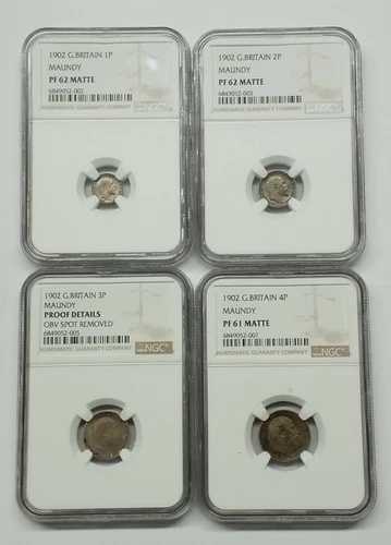 1902年 イギリス マウンディ プルーフセット 1p、2p、3p、4p NGC PF 61-62 #8550