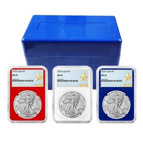 2025年 1ドル アメリカン シルバー イーグル 3点セット NGC MS70 ウェストポイント スターラベル レッド ホワイト