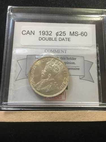 1932年ダブルデート、コインマートグレードカナダ25セント、**MS-60**