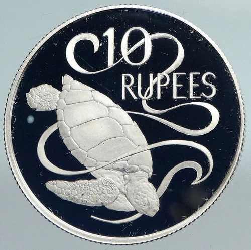 1974年 セイシェル 英国 エリザベス2世 ヴィンテージ タートル シルバー 10ルピー コイン i89914|WORLD RESOURCE【QUEEN店】