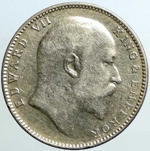 1904 B キング・エドワード7世 イギリス皇帝 イギリス領インド 銀貨 i101337