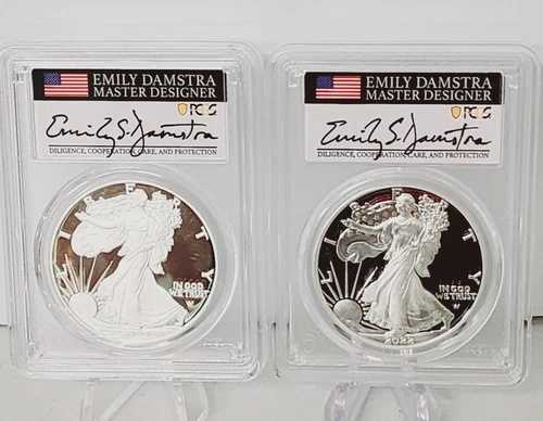 2022-W/S プルーフ コイン2枚セット、PCGS PF70 FS & FDOI - シルバーイーグル - DAMSTRA