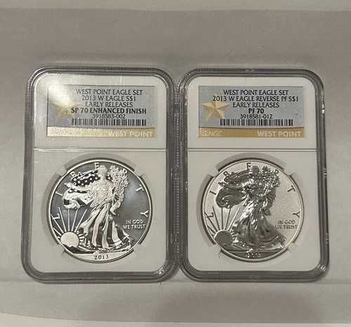 2013 W アメリカン シルバー イーグル 2 枚セット PCGS 70 早期リリース*ゴールドスター* SP & PR｜WORLD RESOURCE【QUEEN店】
