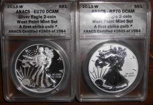2013-W アメリカン シルバー イーグル ウェストポイント ミントセット ANACS EU70 & RP70 ファーストストライク