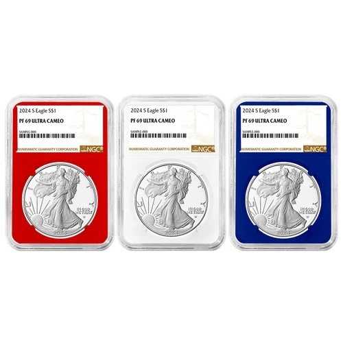 2024-S プルーフ $1 アメリカン シルバー イーグル 3枚セット NGC PF69UC ブラウンラベル レッドホワイト