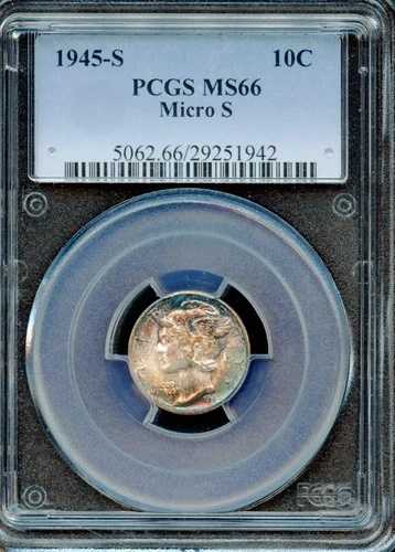 PCGS - マーキュリーダイム - 10セント - 1945-S マイクロS - MS-66 - 5062