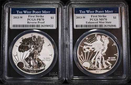 2013-WW 2枚セット ウェストポイントミント シルバーイーグルセット PCGS PR70 および MS70 ファーストストライク