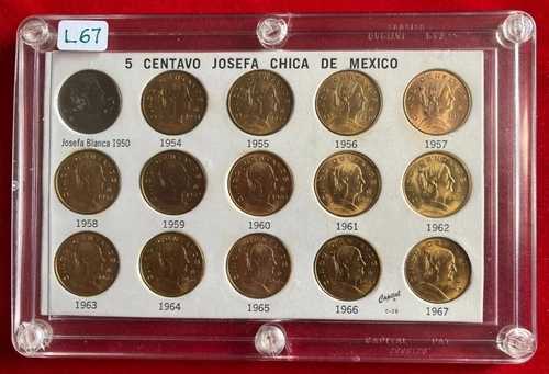 L67 メキシコ; 5 センターボ 15 枚コイン コンプリートセット 1950-67 年 キー日付 1954 UNC を含む