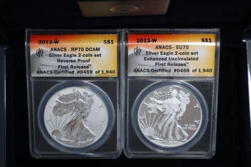 2013-W シルバーイーグル 2枚セット ANACS EU70/RP70 エンハンスド/リバース ファーストリリース