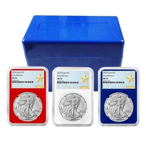2024年 1ドル アメリカン シルバー イーグル 3枚セット NGC MS70 ER ウェストポイント スターラベル レッド