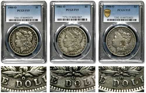 1900年、1901年、1904年 ニューオーリンズ モルガン・ダラー 3枚セット - PCGS F15 CC941