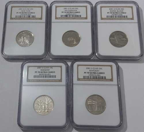 2001 S NGC PF70 ウルトラカメオクラッドプルーフ 5枚セット ステートフッドクォーターコイン 25セント