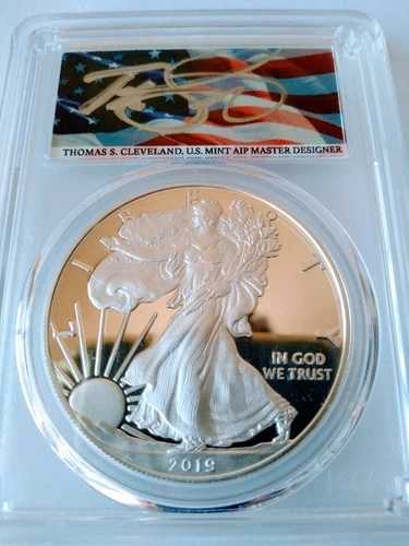 2019-W 1ドル プルーフ シルバー イーグル PCGS PR70DCAM FDOI クリーブランド旗セットおめでとう
