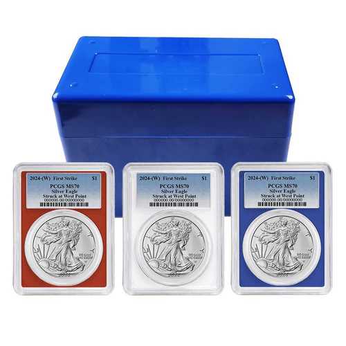 2024年 (W) 1ドル アメリカン シルバー イーグル 3枚セット PCGS MS70 FS ブルーラベル レッド ホワイト ブルー
