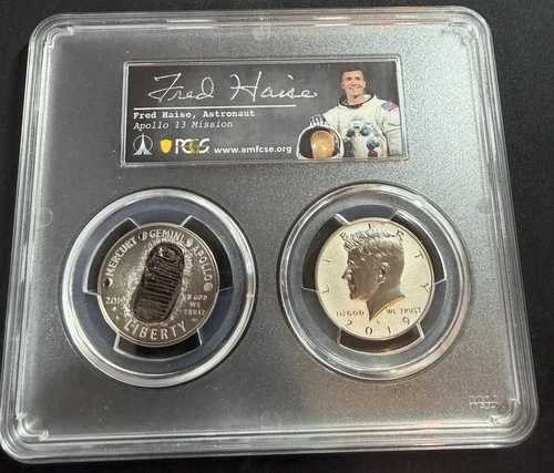 2019-S 50c アポロ 11 50th- アポロ 13 セット - PCGS PR 70 DCAM フレッド ヘイズ サイン入り