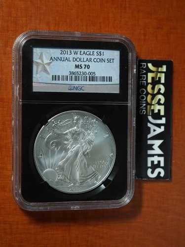 2013年 W バーニッシュド シルバー イーグル NGC MS70 年次ドルコインセット スターラベルより