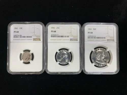 1961年セット PF 68 1 ケネディ ハーフダラー 1 クォーター 1 ダイム NGC 鑑定済み