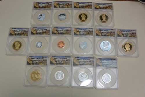 2010年 14枚セット シルバー プルーフコインセット ANACS PR70DCAM ファーストストライク 箱付き