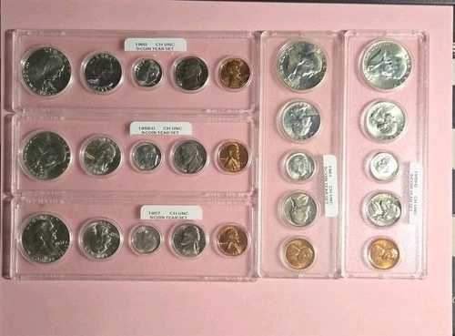 1957年、1958D、1959D、1960、1961年、米国UNC造幣局発行の5枚セット（ホルダー入り）