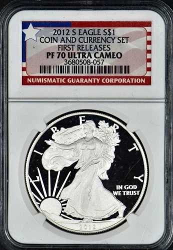 2012-S 1ドル プルーフ シルバー アメリカンイーグルコイン＆通貨セット エディション NGC PF70 UC