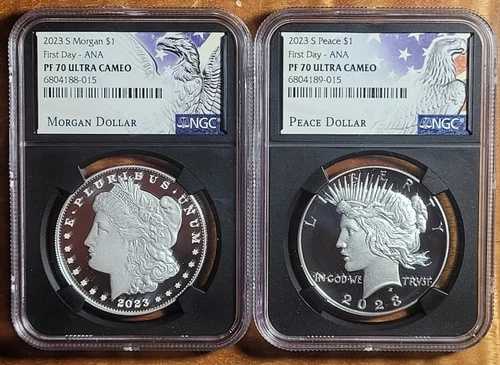 2023 S モーガン＆ピース シルバー ダラー NGC PF70 2 個セット 初日、FDI ANA ショー!