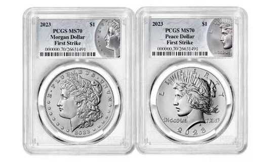 2023年 モーガン＆ピース シルバードル 2枚セット PCGS MS70 ファーストストライク