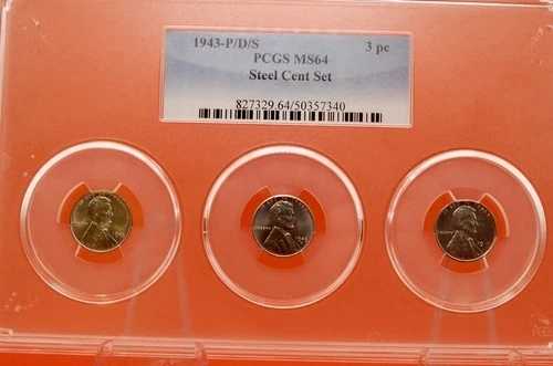 1943年 PDS スチールセントセット PCGS MS 64 グレードコイン