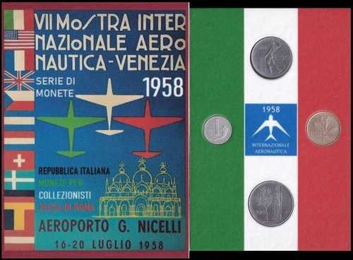イタリア 1958年。流通硬貨年次セット。ローマ造幣局。共和国。オリジナル。