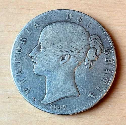 1847年製 純銀製 アンティーク ビクトリア朝時代 クラウンコイン ヴィンテージ 0.925 スターリング オールド イギリス