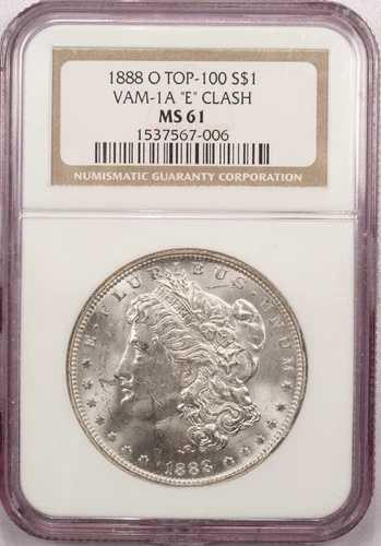 1888-O E クラッシュ VAM-1A モルガン銀貨 1ドル、NGC MS61、未使用 BU