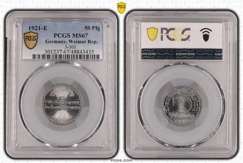 ワイマール代表 50 フェニヒ 1921 E J-301 MS67 UNC 112375-