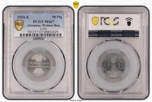 ワイマール代表 50 フェニヒ 1921 E J-301 MS67 UNC 112371-