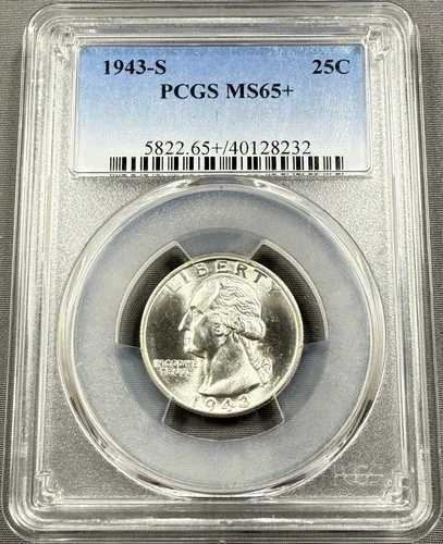 1943-S ワシントン クォーター 25セント - PCGS MS65+ プラス - ブラストホワイト チョイス PQ