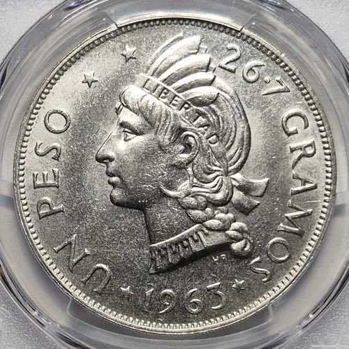 1963年 ドミニカ共和国 シルバーペソ PCGS MS 64