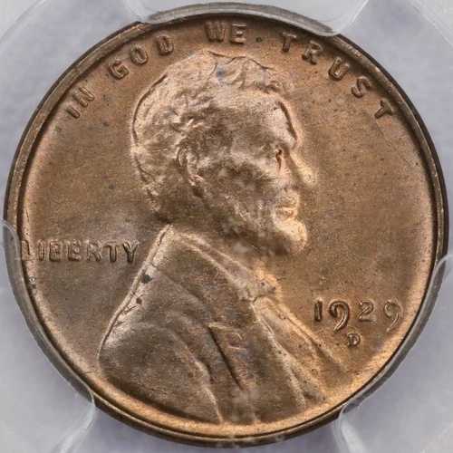 1929-D 1セント リンカーン ウィート セント - PCGS MS 64 RB