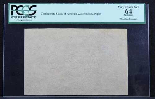 CSA アメリカ連合国 透かし入り紙 PCGS VERY CHOICE 新品 64 APP。