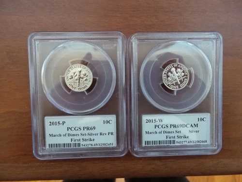 2015-W シルバーダイム シルバー ルーズベルト マーチ・オブ・ダイムズ PCGS Rev PF69 および PF69DCAM