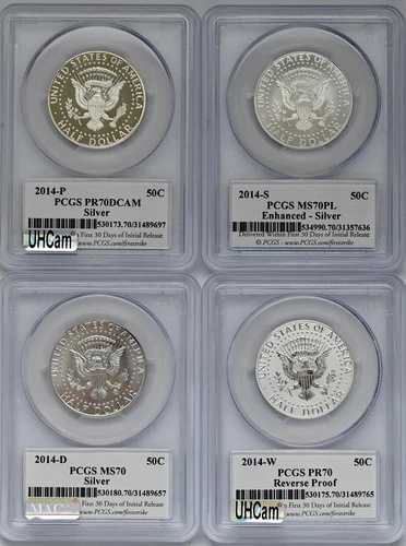 2014年 ケネディ・ハーフダラー 50周年記念セット 4枚セット PCGS MS70